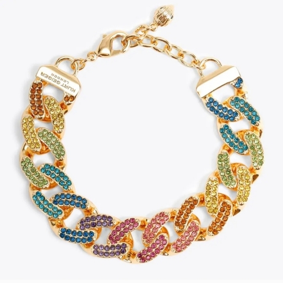 🔹️Kurt Geiger🔹️rainbow chain Link  bracelet colorful chunky rhinestones - Picture 1 of 6